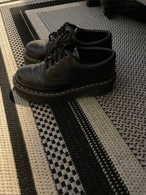 Dr. Martens Black Leather Platform  Shoes with Yellow Stitching excellent condit